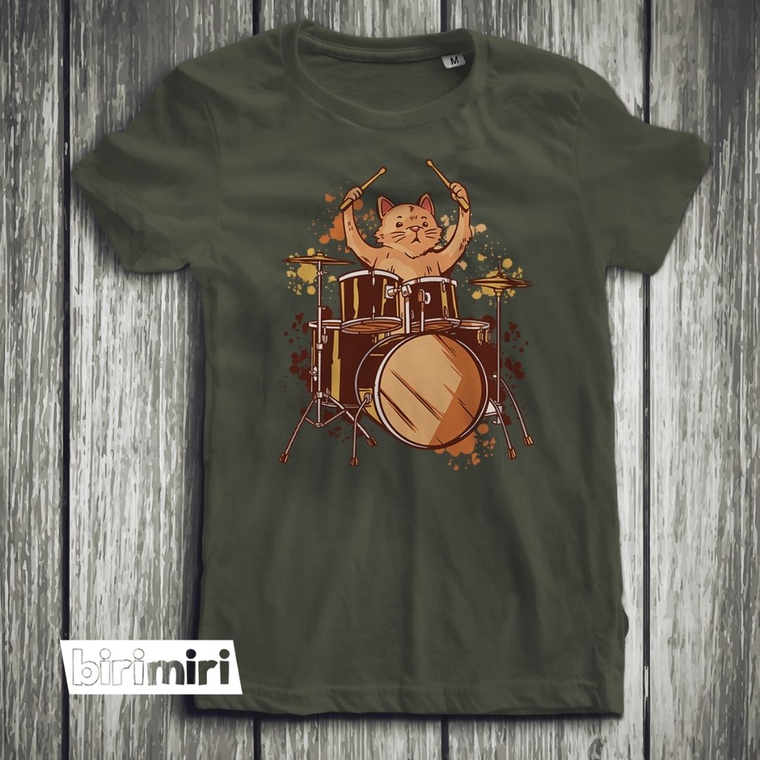 Тениска "Котка барабанист"